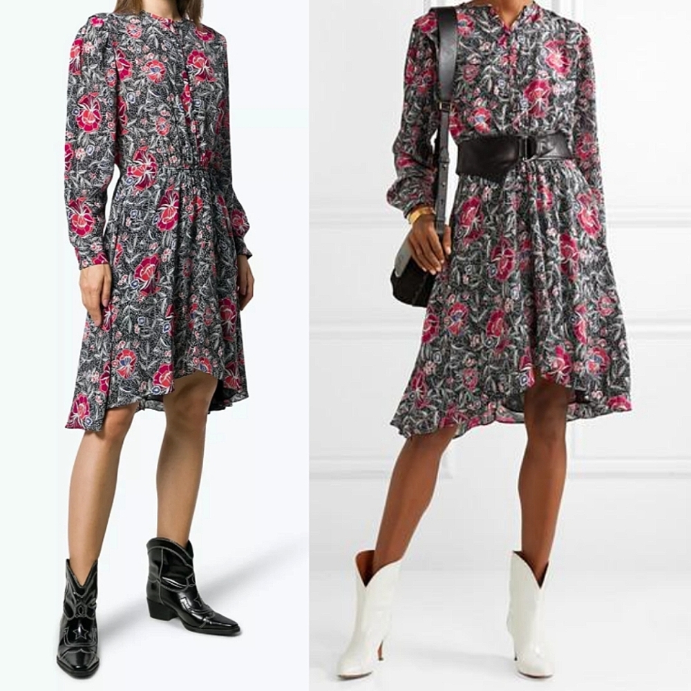 ISABEL MARANT ÉTOILE Yandra Floral Print Dress In Black Size 4
